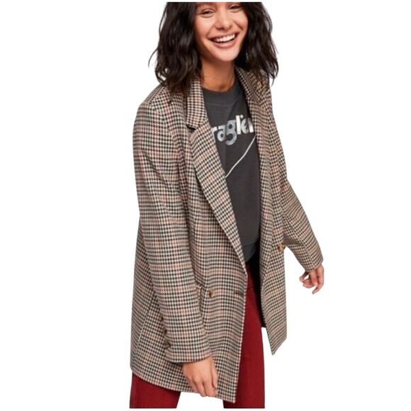 NWOT Free People Uptown Girl Slouchy Houndstooth Jacket Blazer Medium - Picture 1 of 11